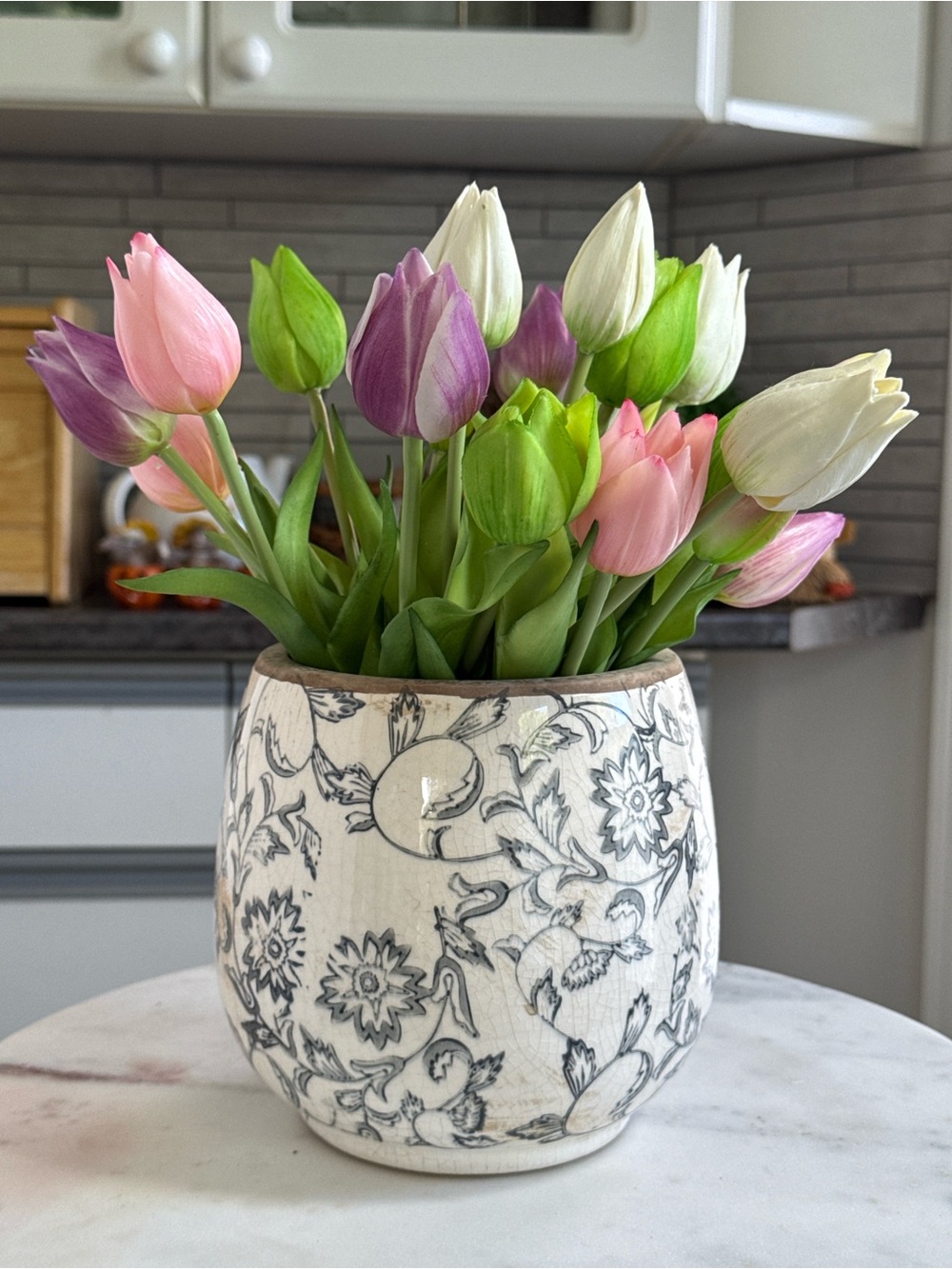 Faux Tulip Arrangement Ceramic Planter Cottagecore Decor